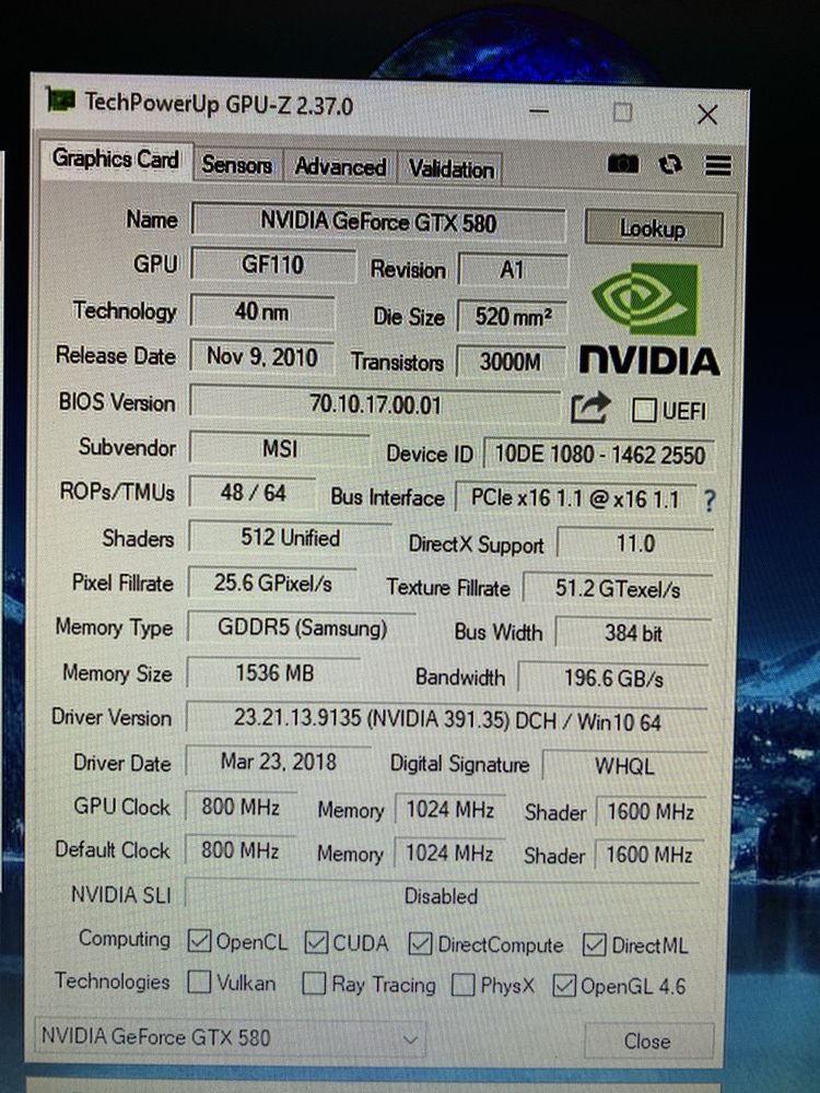 Видеокарта GTX 580 MSi Twin Forze ll/OC  1,5 gb.  384bit