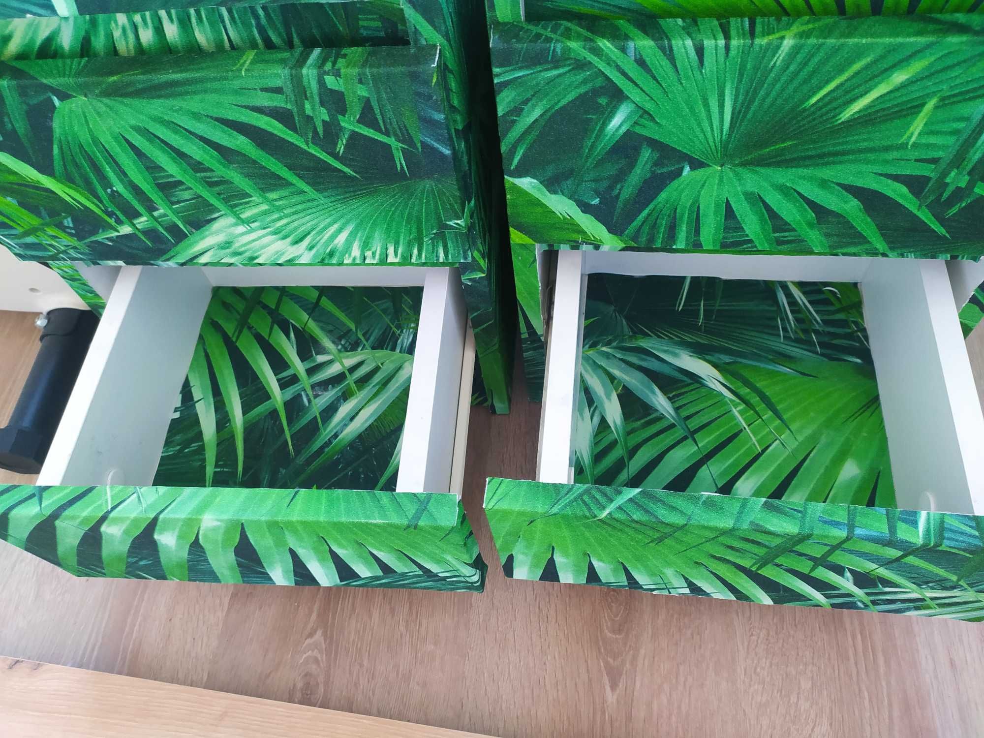 Szafki, stoliki nocne, 2 sztuki, podobne do Ikea malm, zielone, liście