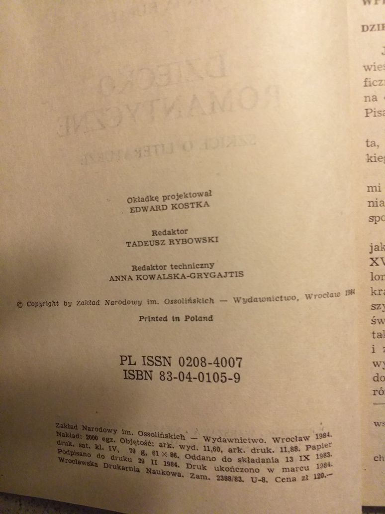 Anna Kubale Dziecko romantyczne szkice o literaturze Ossolineum 1984