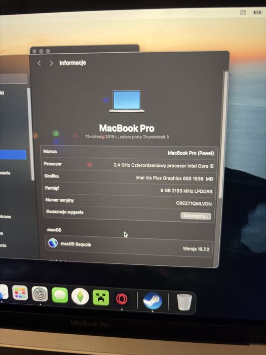 Macbook pro 2019 8/256gb
