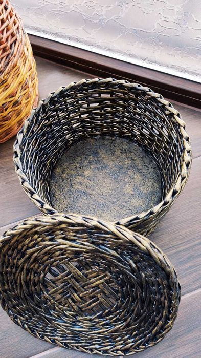 Плетена корзина с кришкою. Короб. Корзинка. Подарунок. Органайзер.