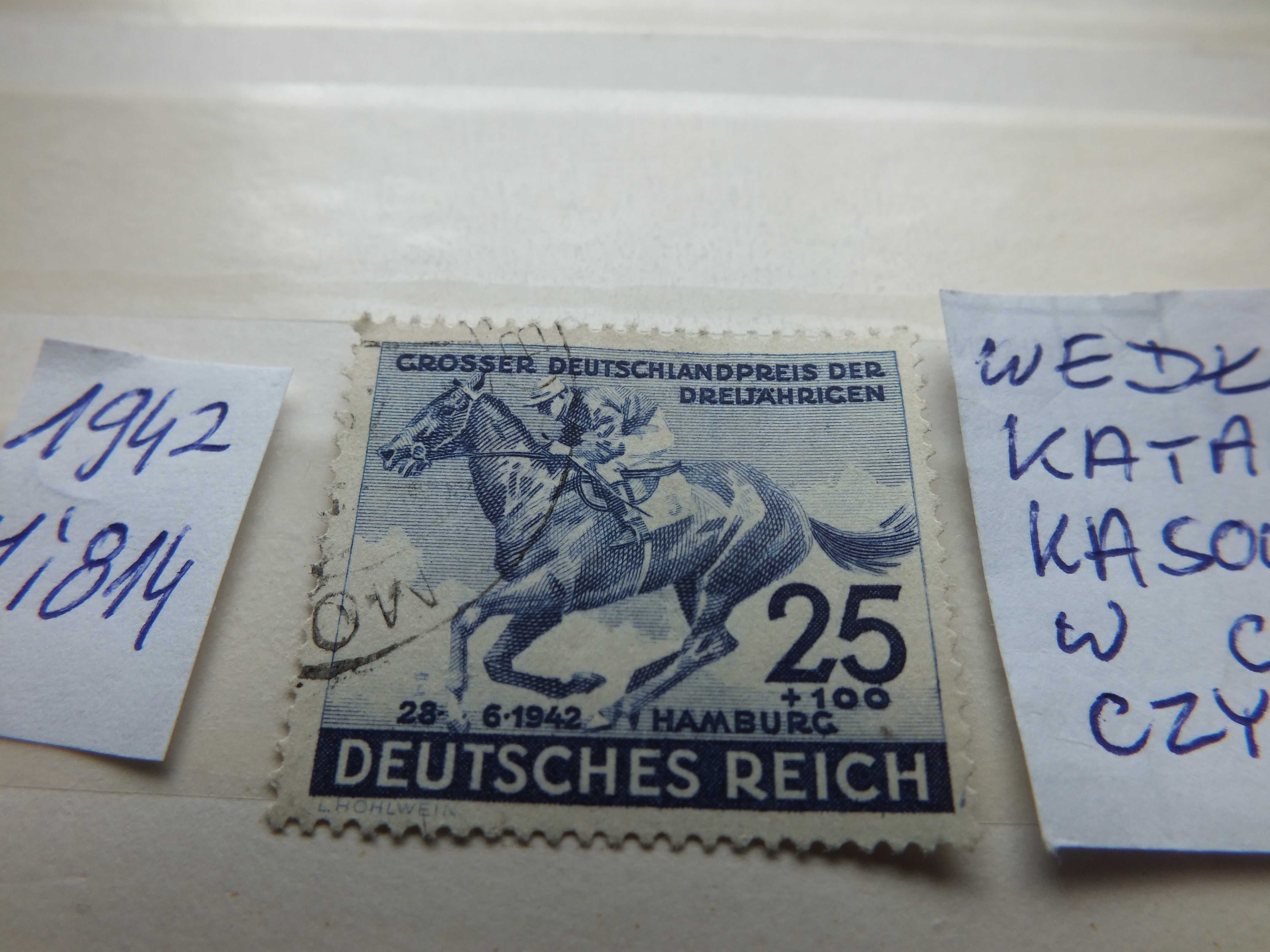 znaczki Mi 814 Niemcy 1942r. DERBY KONIE Rzesza, kasowany Reich