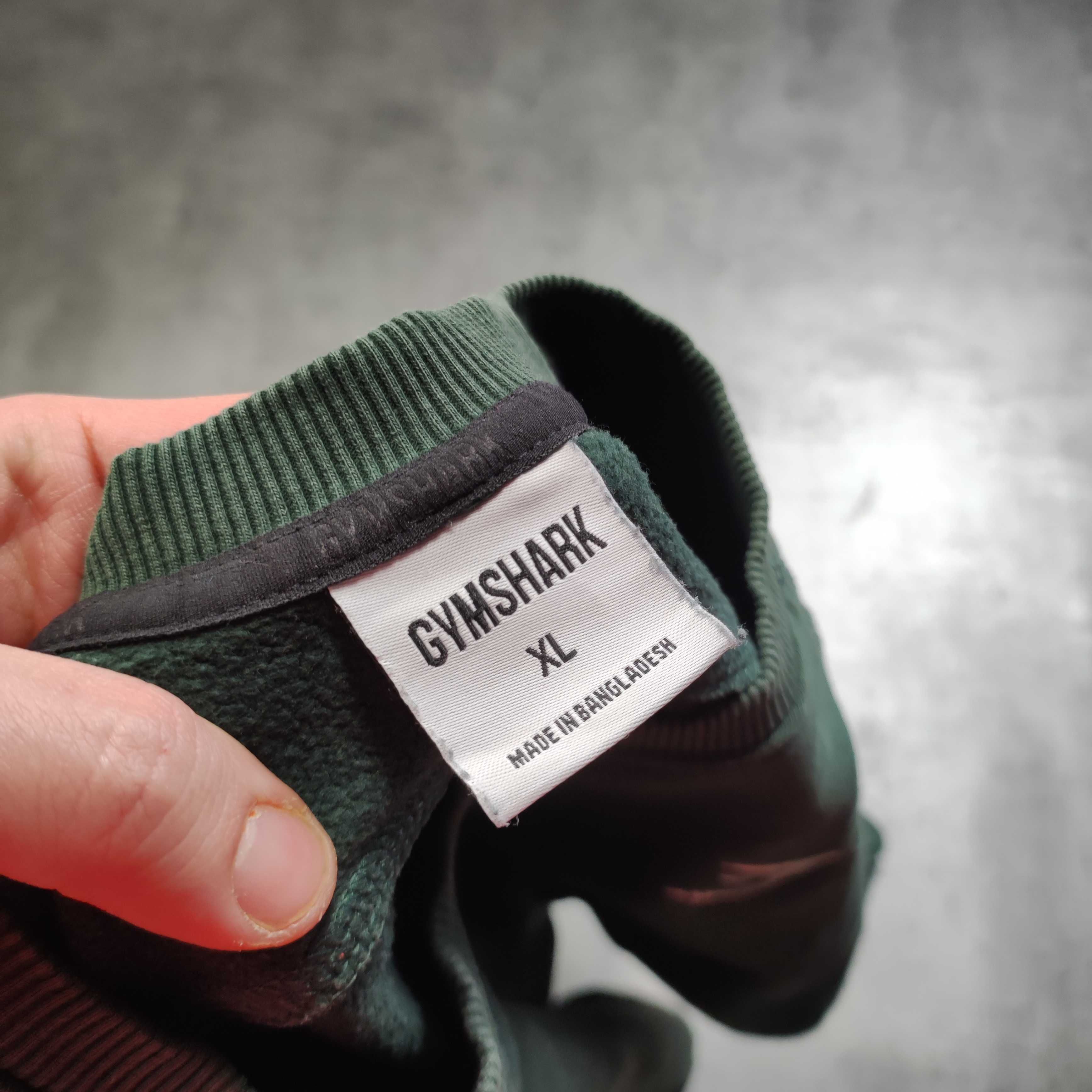 MĘSKA Bluza bez Kaptura Bawełna GymShark Ciemno Zielona Siłownia GYM