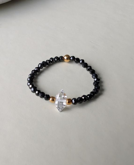 Pierścionek elastyczny z kamieni diament Herkimer kryształ górski