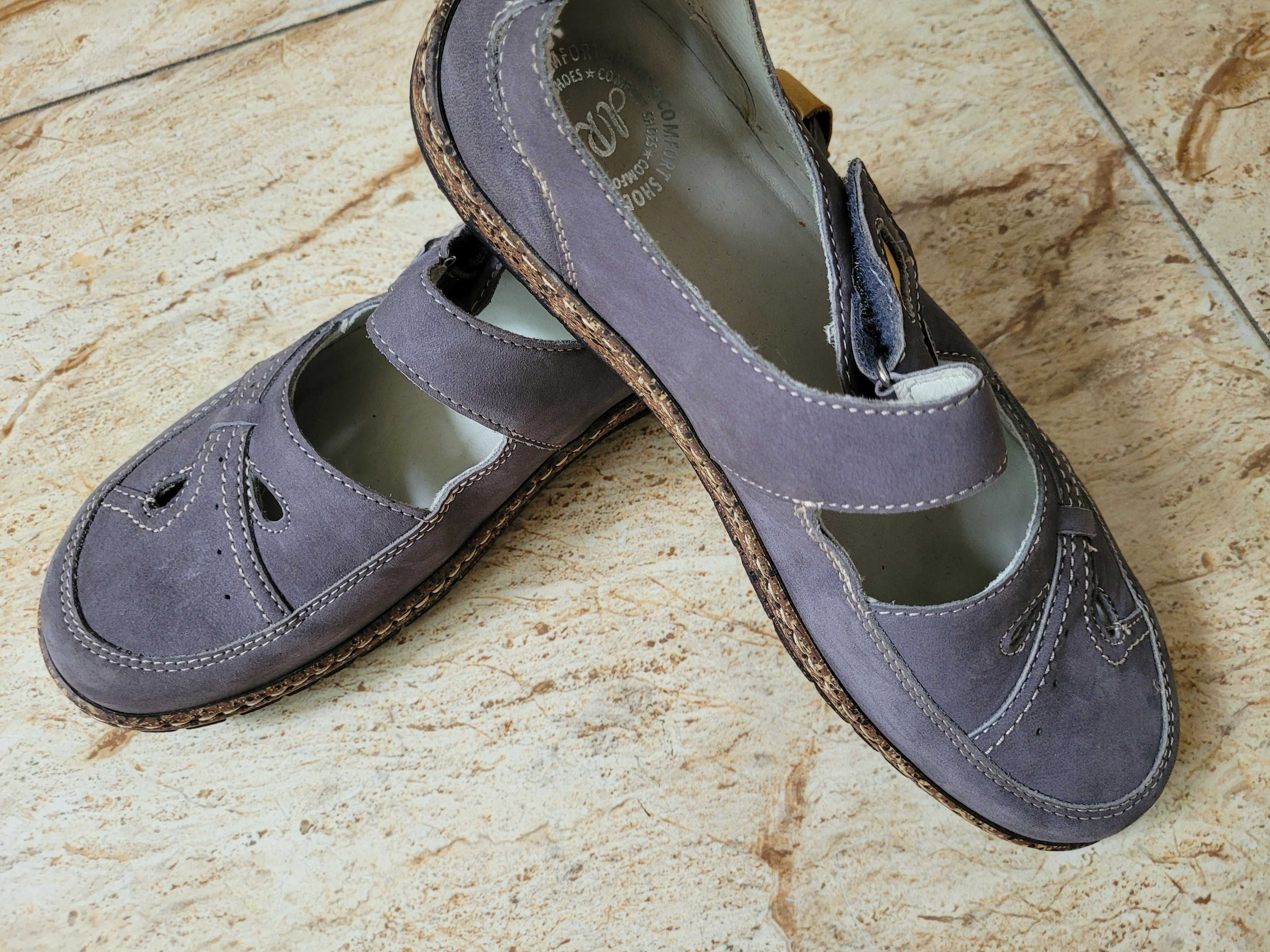 Skórzane buty półbuty damskie - rozm. 39 / 40
