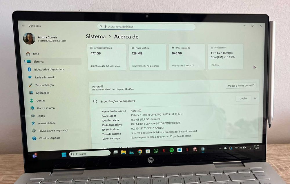 HP Pavilion x360 14’’ • i5 13ª Gen • 16GB RAM • 512GB SSD • 2-em-1