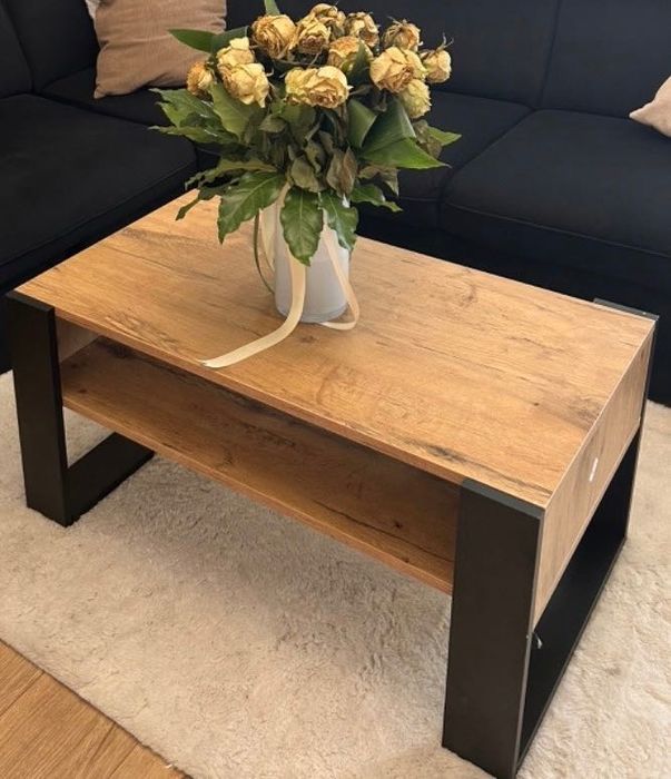 NOWY Stolik Kawowy Rtv Drewniany Dąb Loft Czarny Ława Stół