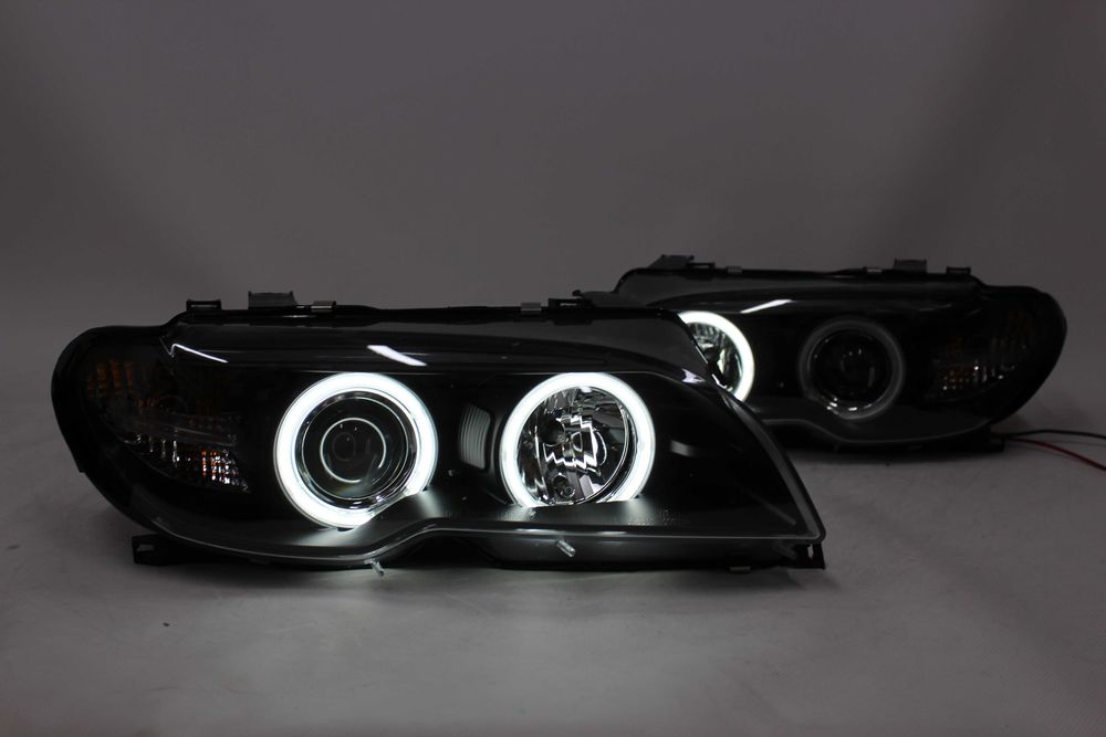 Reflektory lampy przednie przód BMW E46 COUPE 03-06 H7 RINGI BLACK