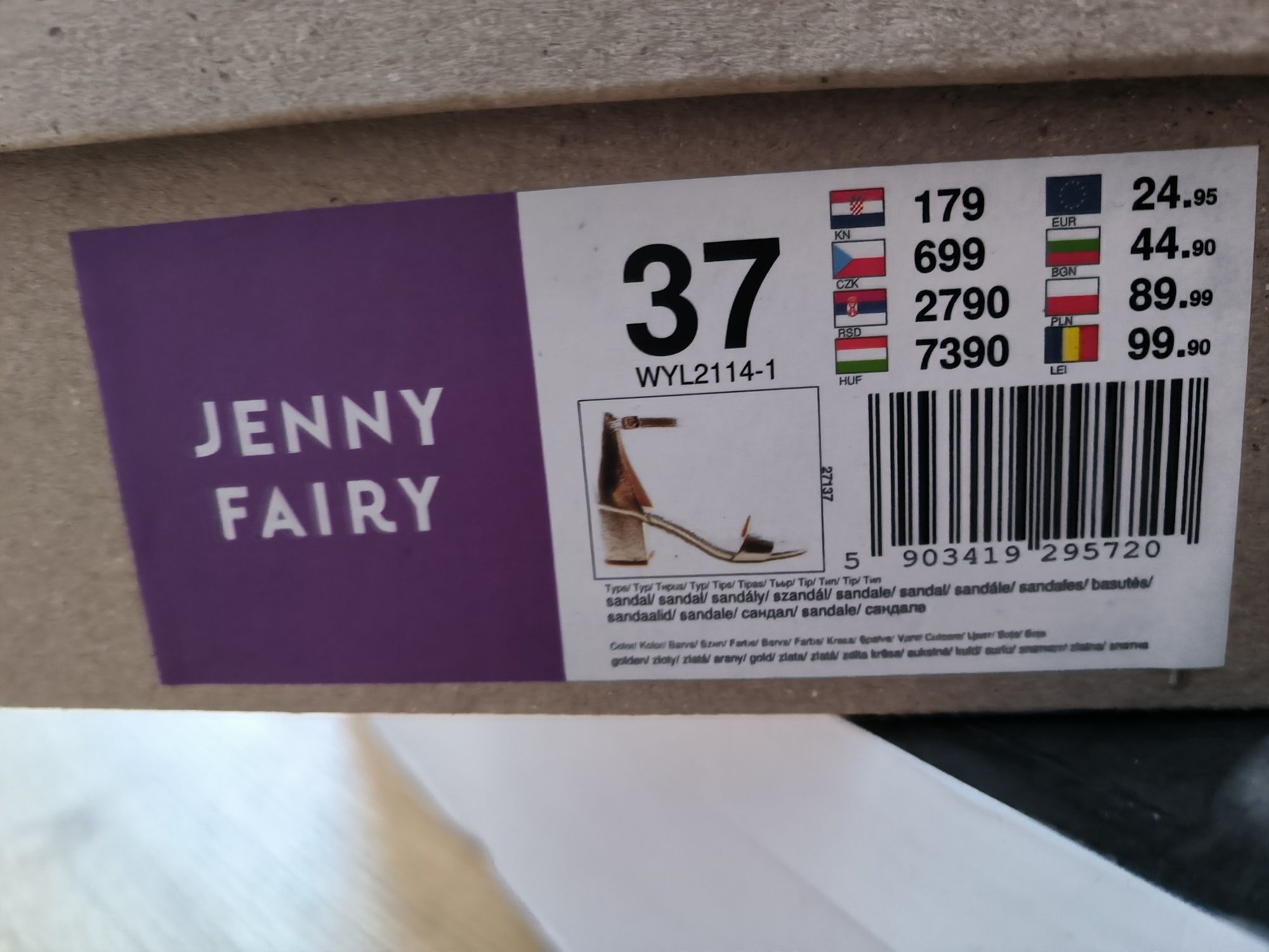 Złote sandały słupek Jenny Fairy 37