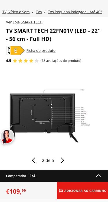 TV SMART TECH 22FN01V (LED - 22'' - 56 cm - Full HD)