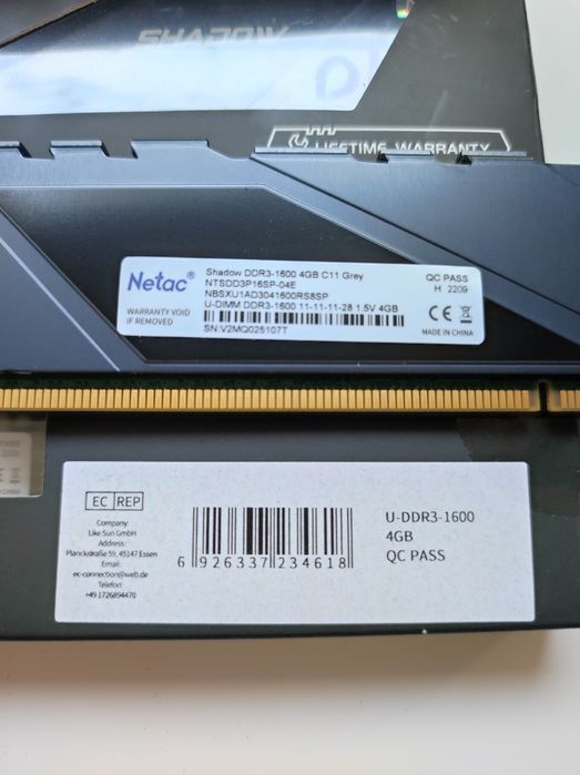 Оперативна пам'ять Netac ddr3 1600 4gb (8gb dual, 16gb qu