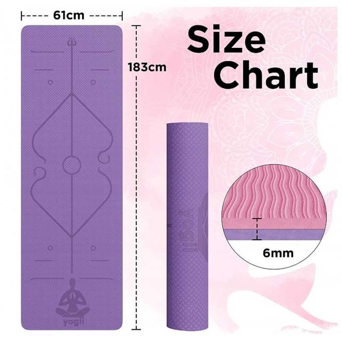 Antypoślizgowa mata do jogi Yogii - 183 x 61 x 0,6 cm