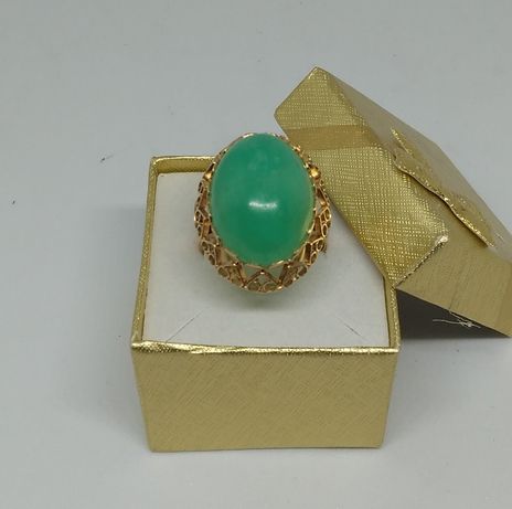 Piękny złoty pierścionek zielony kamień, złoto 585, rozm.21