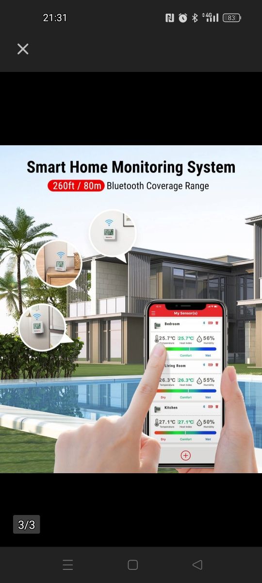Zestaw termometrów pokojowych ThermoPro TP357 Bluetooth 3szt.