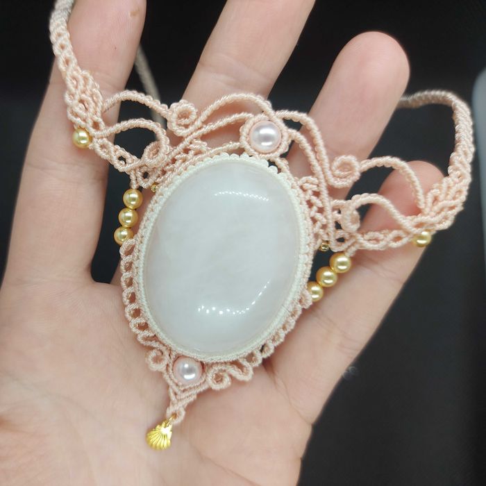 KWARC RÓŻOWY naszyjnik / makrama