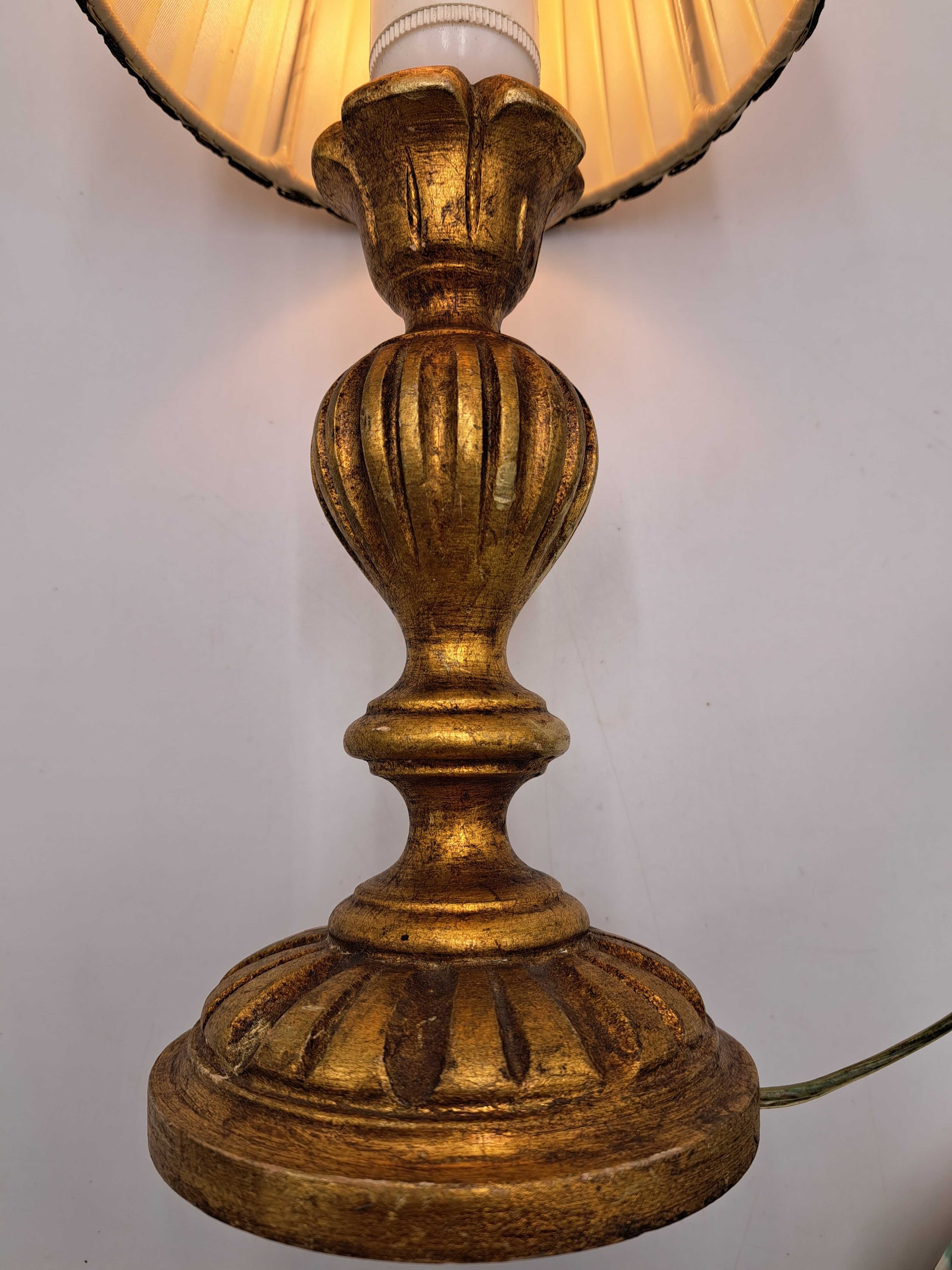 Lampa stołowa drewniana złota z abażurem