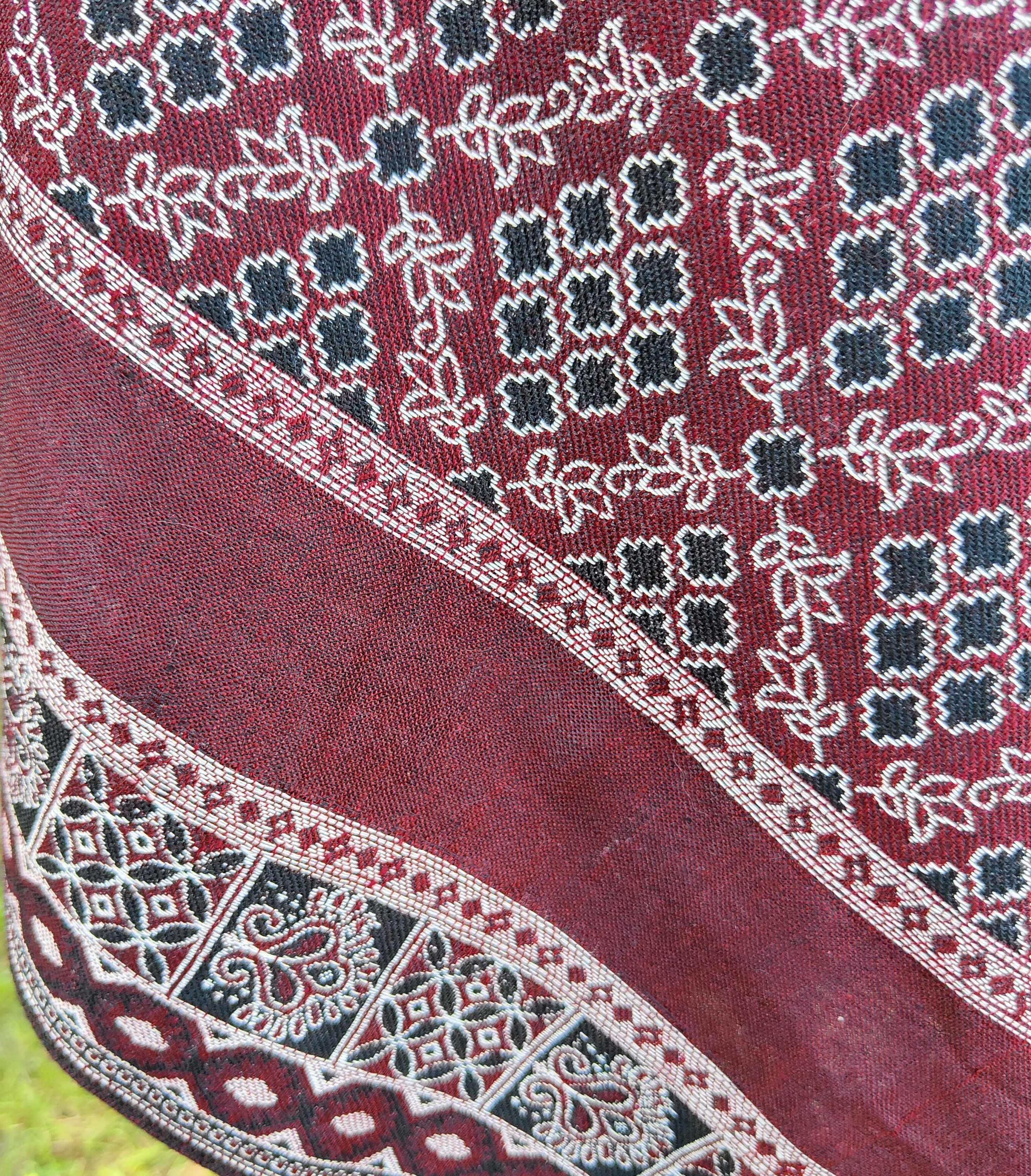 Nowy duży szal orientalny bordowy wzór boho bohemian arabski jak kocyk