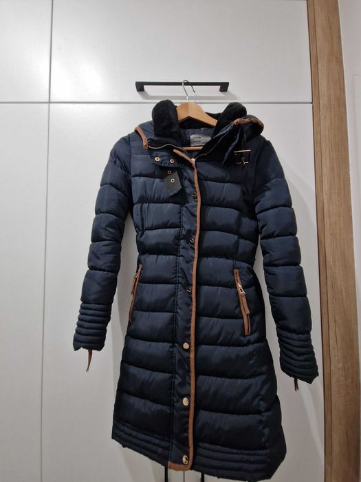 Kurtka,  płaszc zimowy, granatowy xs, s