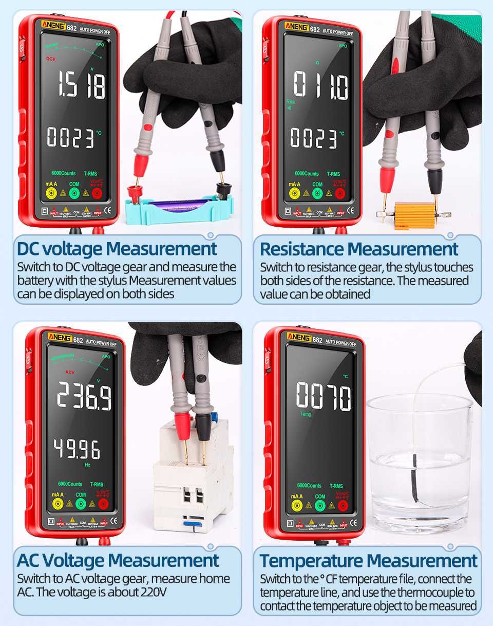 ANENG 681 682 и 683 Smart тестер мультиметр AC/DC NCV R/C/D/t/f Li-Ion