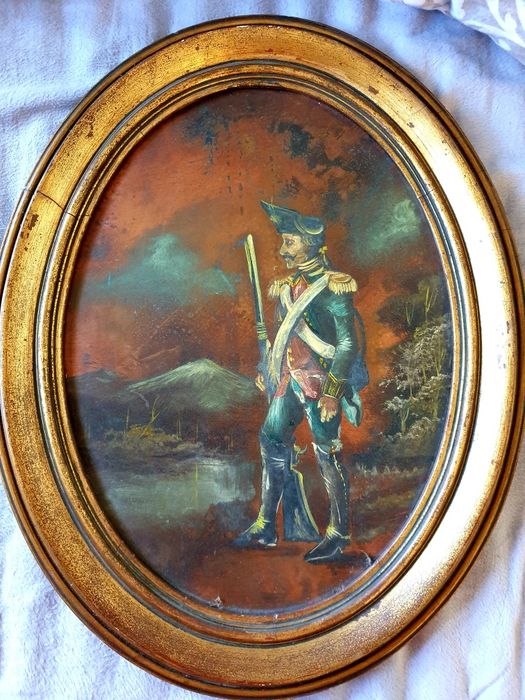 Militares - Par de antigas  pinturas em óleo sobre cobre