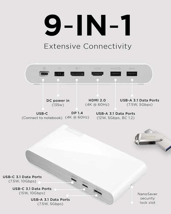 Універсальна док-станція Lenovo 500 USB-C без блоку живлення 135W