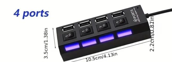 ЮСБ ХАБ USB HUB USB 2.0 4 портовий з кнопками включення для ПК та ноут