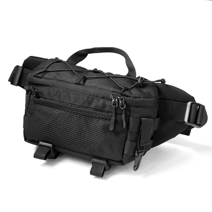 Велика сумка бананка нагрудна чорна тканина з карабіном поясна SETKA