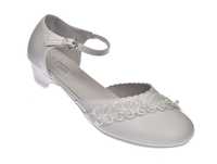 Buty komunijne białe balerinki obcas dziewczęce 42/24 roz. 36