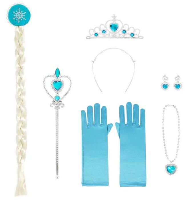 ZESTAW księżniczka KORONA RÓŻDŻKA niebieski strój diadem elsa