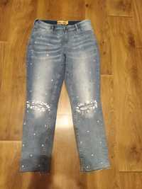 Spodnie jeansowe damskie dziewczęce z dziurami i kryształkami, S, M,