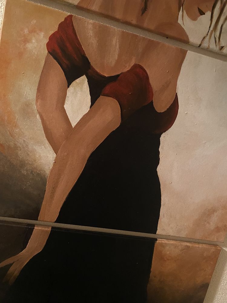 Obraz dama kobieta abstrakcja ręcznie malowany tryptyk 3x 50x70
