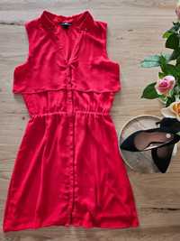 Letnia cienka czerwona sukienka szmizjerka H&M rozmiar S