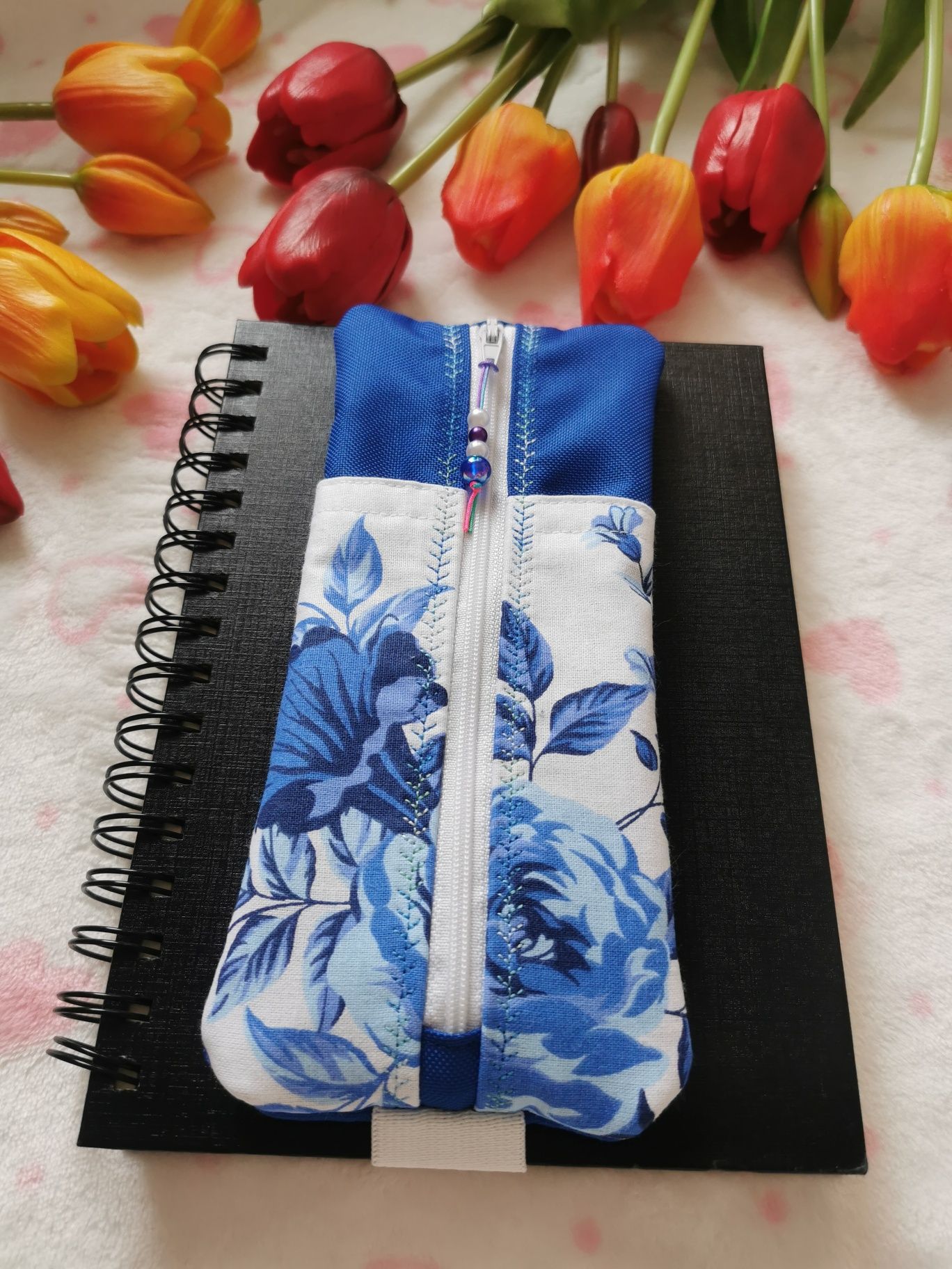Piórnik na gumce na notatnik hand made