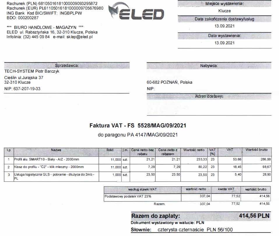 LED profil aluminiowy SMART10 biały 2 m + klosz mleczny