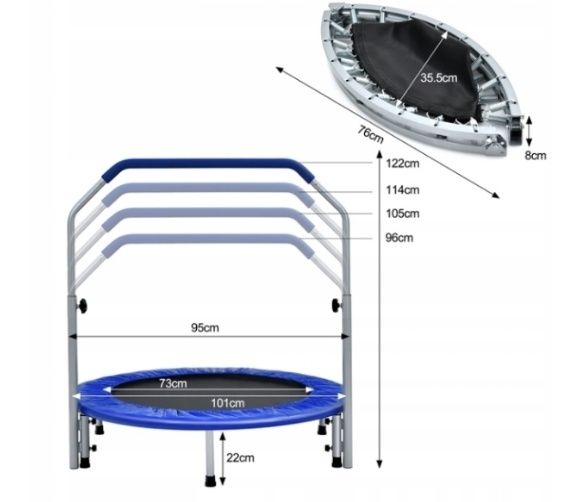 SKŁADANA (!) Trampolina fitness z poręczą 101 x 96/105/114/122 cm