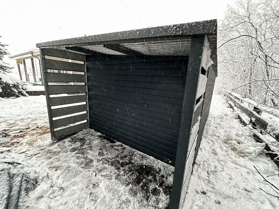 DOMEK OGRODOWY SCHOWEK Garaż 5X3 + Wiata Okno Drzwi Antracyt DG354