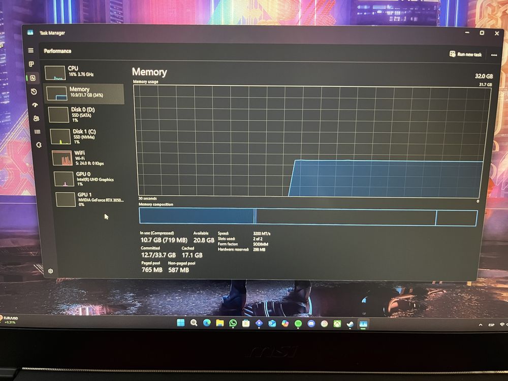 Gaming Laptop MSI GF63 Thin RTX3050 32gb ram