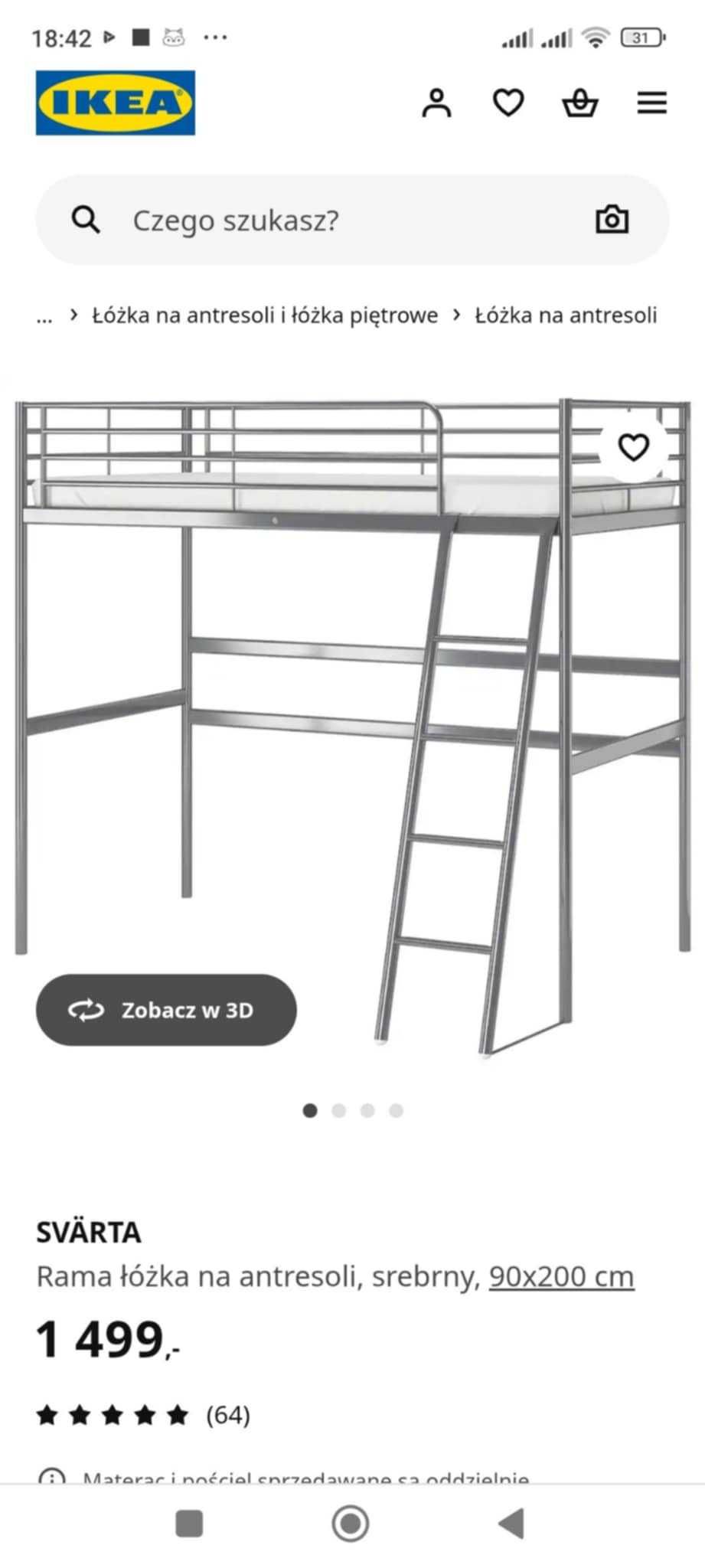 Łóżko Ikea Svarta