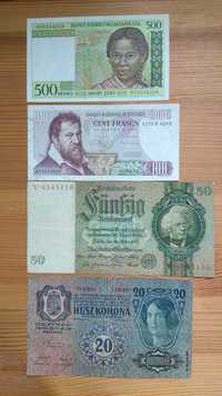 zestaw różnych oryginalnych banknotów ze świata