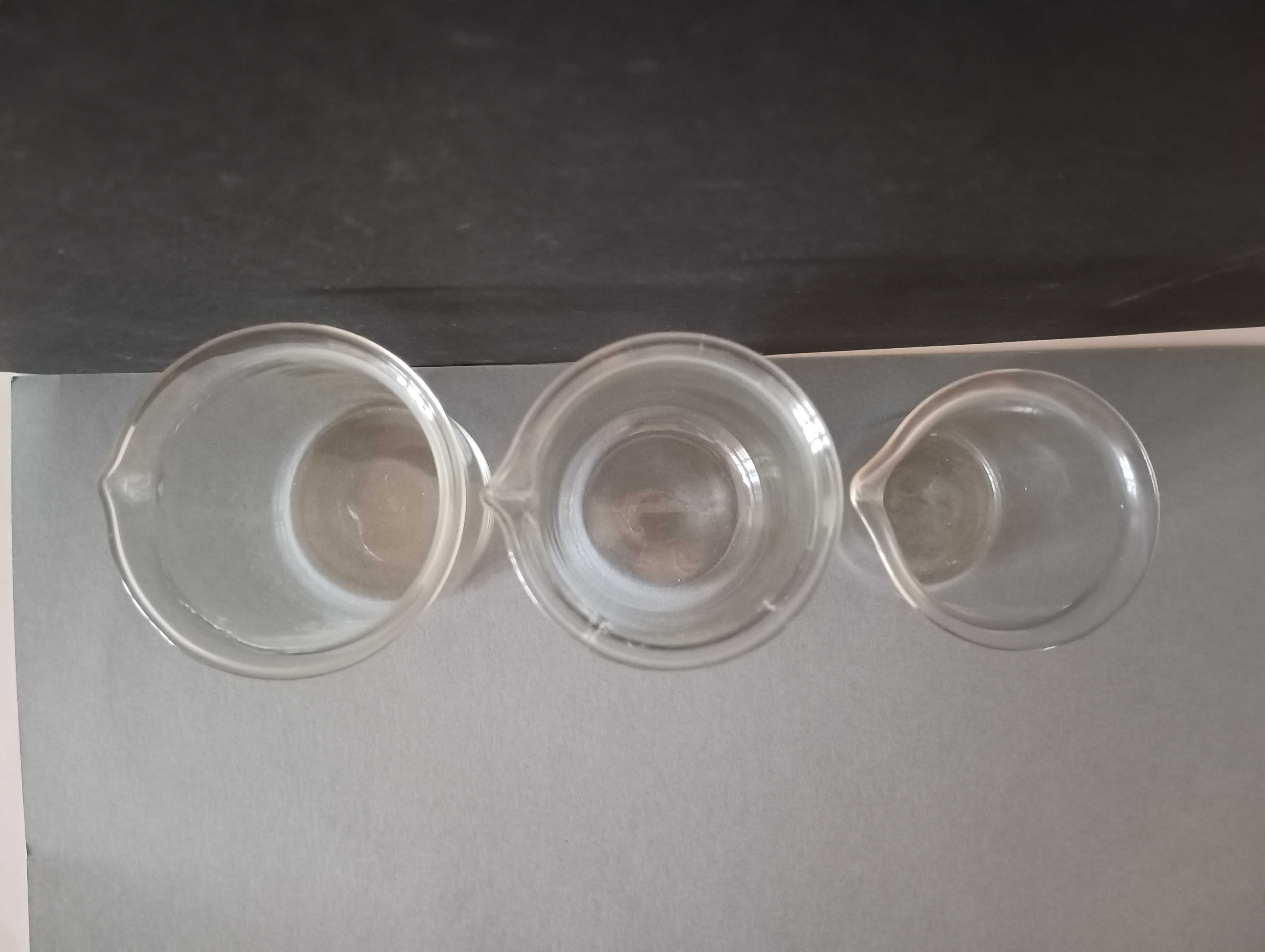 3 Copos de vidro térmico de laboratório da década de 70