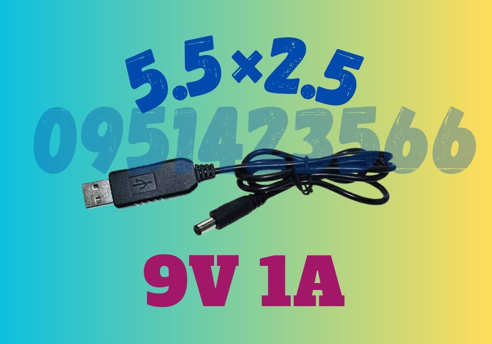 9V USB to DC 5,5×2,5 5.5×2.1 кабель для роутера від павербанка