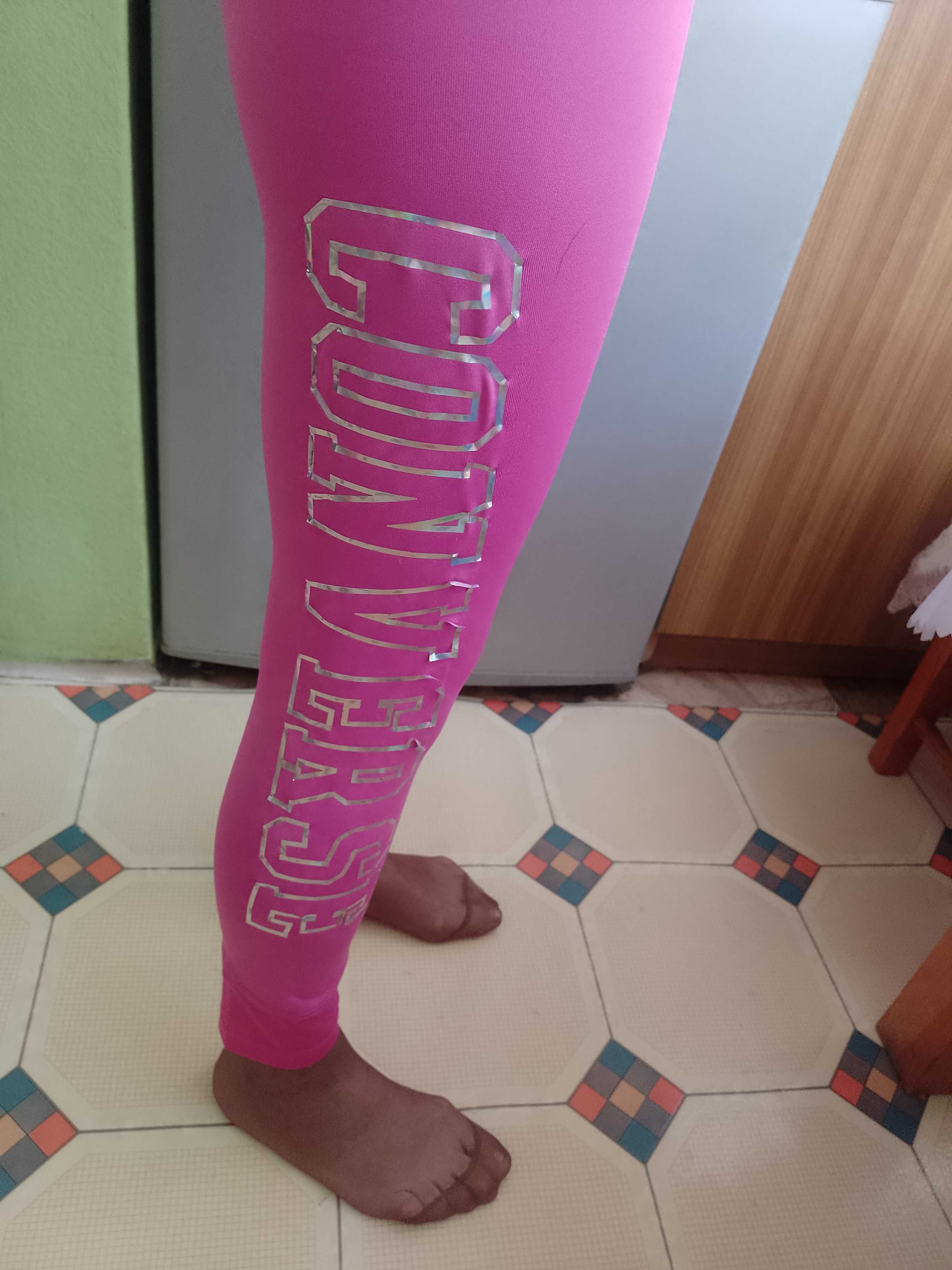 (XL) Converse/ Różowe, bogato zdobione legginsy fitness, getry