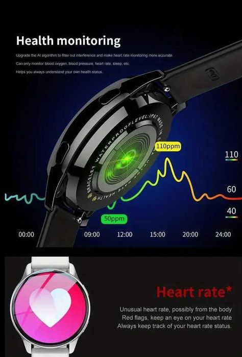 Zegarek inteligentny, bezprzewodowy, sportowy, dla Androida i IPhone.