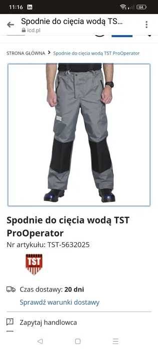 NOWA Odzież ochronna do cięcia wodą TST prooperator