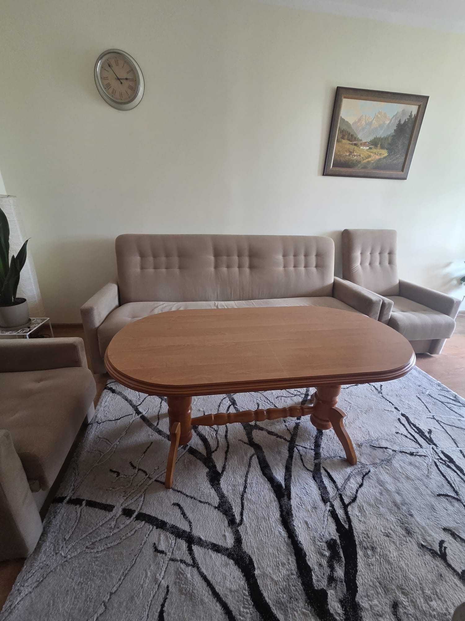 Zestaw Mebli Rozkładana Sofa + Dwa Fotele + Ława + Dwa Pufy