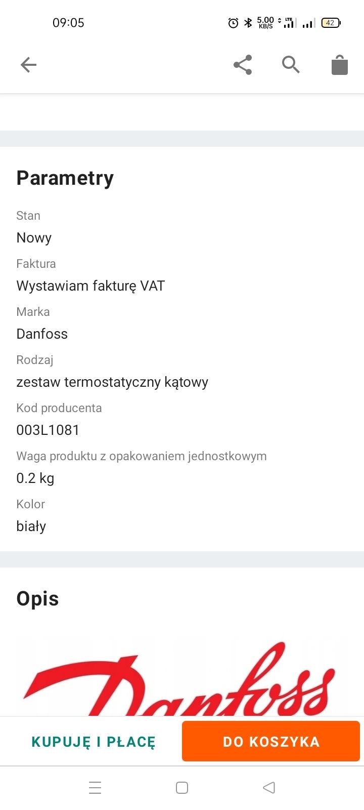 DANFOSS zestaw KĄTOWY RTL do podłogówki 1/2