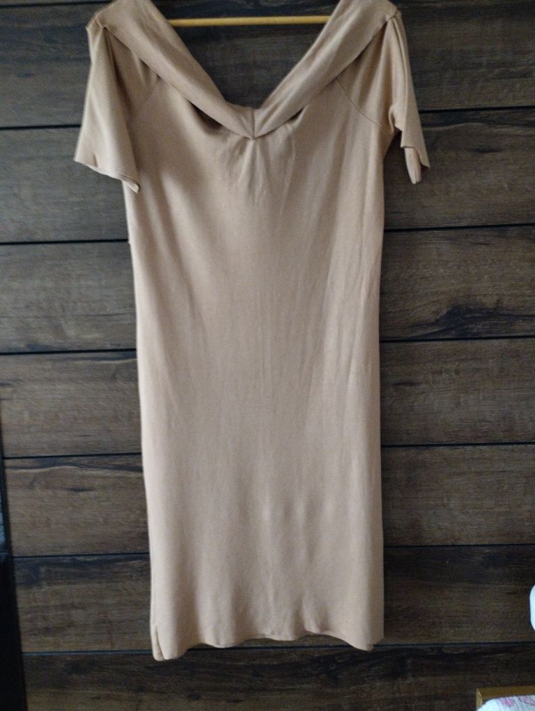 Beżowa brązowa sukienka midi Zara