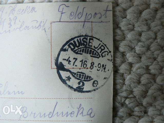 DUISBURG 1916 . Kartka pocztowa . Feldpost. Znaczek . Z obiegu .