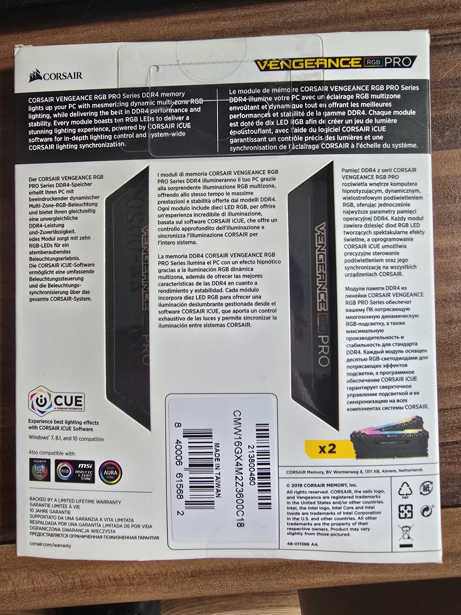 Corsair 16GB(2x8GB) 3600MHz CL18 Vengeance RGB Pro