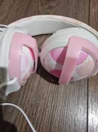 Słuchawki dziecięce dziewczęce na kablu różowo-białe